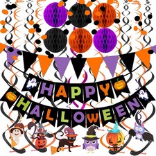 Halloween Party Decorations - Triangle Banner, Confetti Dots, Hanging Garland