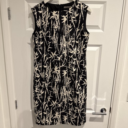 Vestido para mujer Jaeger negro blanco floral 100 % seda forrado sin mangas talla 14