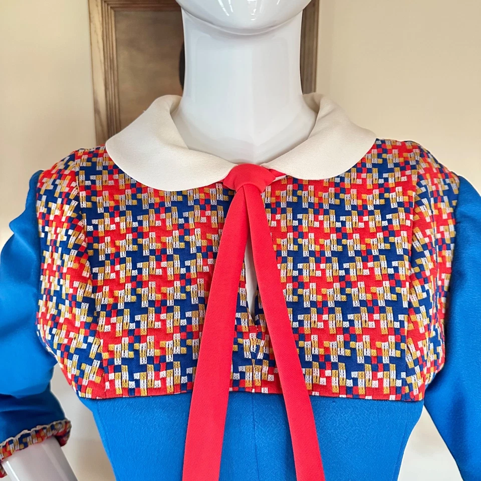 Mod Vintage Años 60/70 Volup Escuela Niña Peter Pan Cuello Corbata Scooter Vestido L Foto 4 de 4