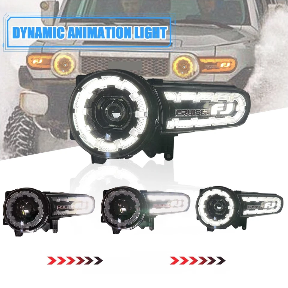 Headlight Set For 2007-2014 Toyota FJ Cruiser LED with Sequential Turn Signal - Imagem 3 de 4