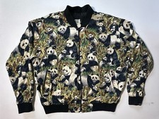 Vintage Krist Gudnason Zip Bomber Jacket Panda All Over Print Made in USA Sz L
