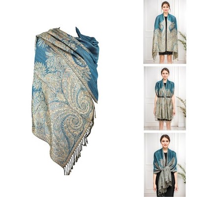 Achillea Luxurious Double Layered Jacquard Big Paisley Pashmina Shawl Wrap