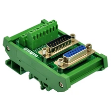 DIN Rail Mount DB15 D-SUB M/F Interface Module, Terminal Block, Breakout