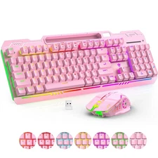 Wireless Gaming Keyboard and Mouse Combo, RGB Backlit Rechargeable 2000 mAh B...