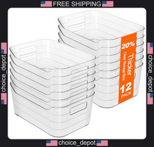 12 Pack Clear Plastic Pantry Storage Bins for Kitchen and Home