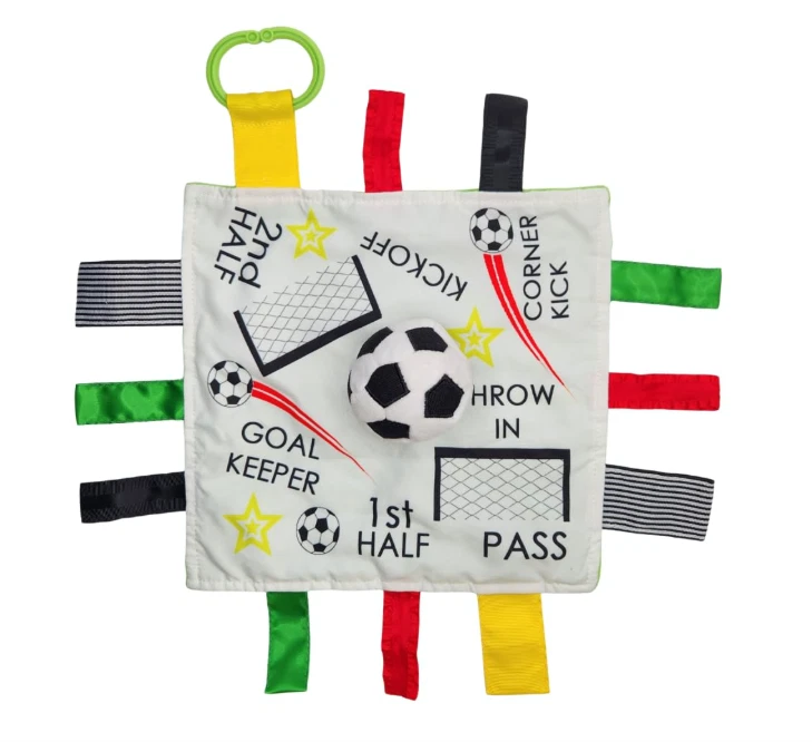 Baby Soccer Toy, Educational & Teething Closed Ribbon Tag Lovey Blanket