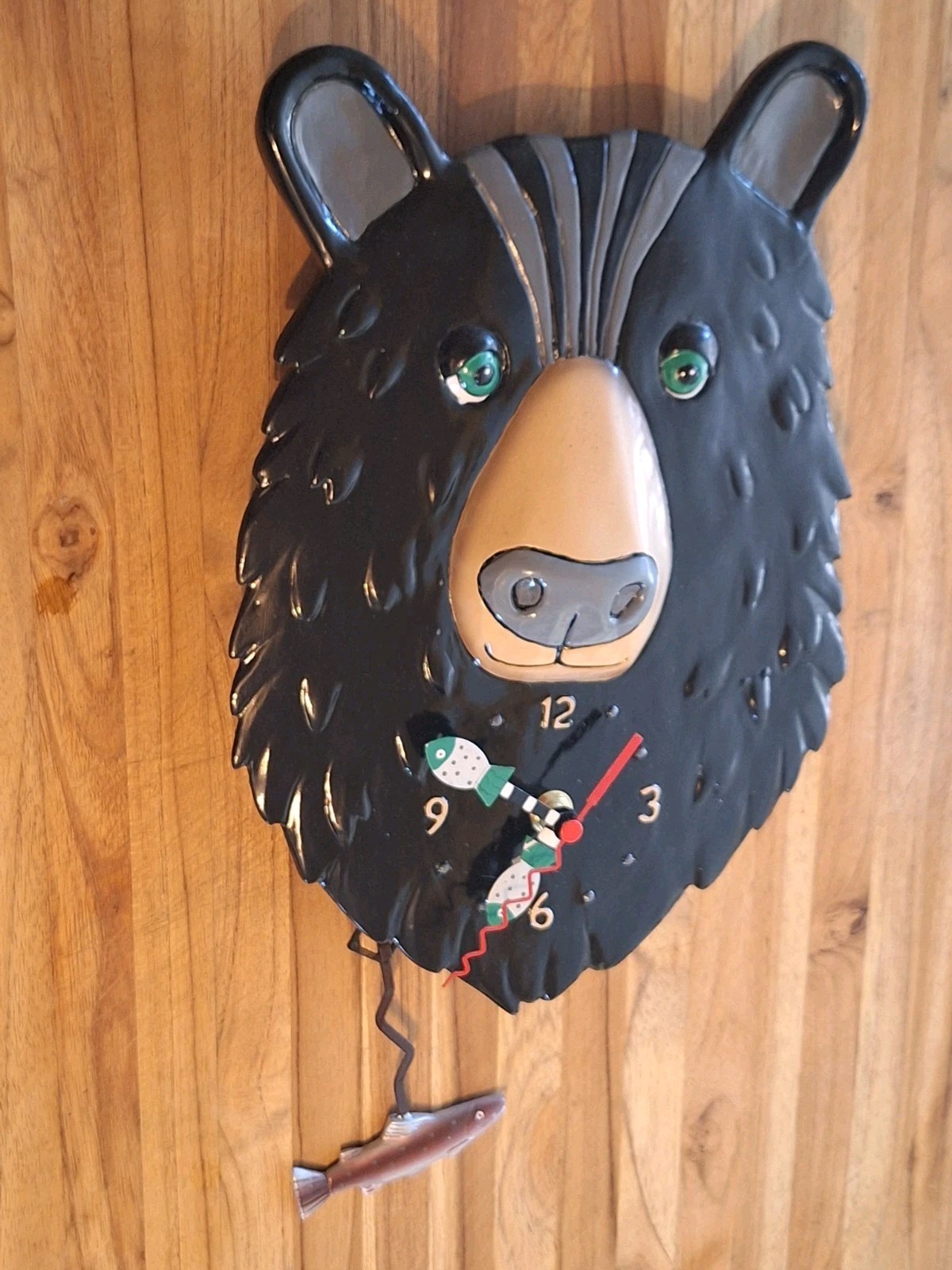 Allen Designs Bear & Fish Pendulum Wall Clock Resin Analog A