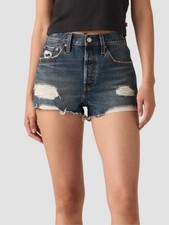 LEVI S 501 High Rise Distressed Button Fly Blue Denim Jean Shorts Sz. 32