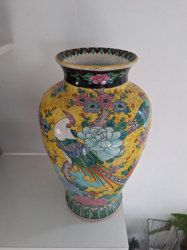Vaso Giapponese Antico, Grande Ceramica A Motivo Fiori Dipinti Alla Mano - Photo 7 sur 13