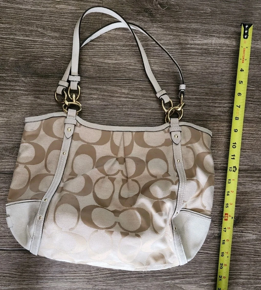 Borsa a tracolla Coach Alexandra beige media firma CC tela con pelle F21919