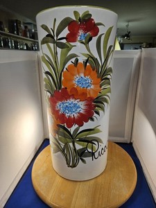 Vintage Ricci Hand Painted Floral Italian Pottery Umbrella Stand Floor Vase Tall