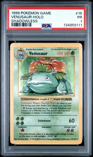 PSA 1 Shadowless Venusaur Holo #15/102 Base Set 1999 Pokemon WoTC PR