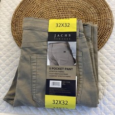 Jachs New York Men  s 5 Pocket Straight Fit Pants 1776788Tan 32 New With Tags