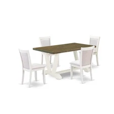 V076MZ001-5 5-Piece Kitchen Dining Table Set Consists of a Wood Table and 4...