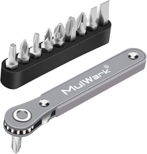 MULWARK 11pc Right Angle Screwdriver 1/4 Mini Ratchet Wrench Grey, Black 