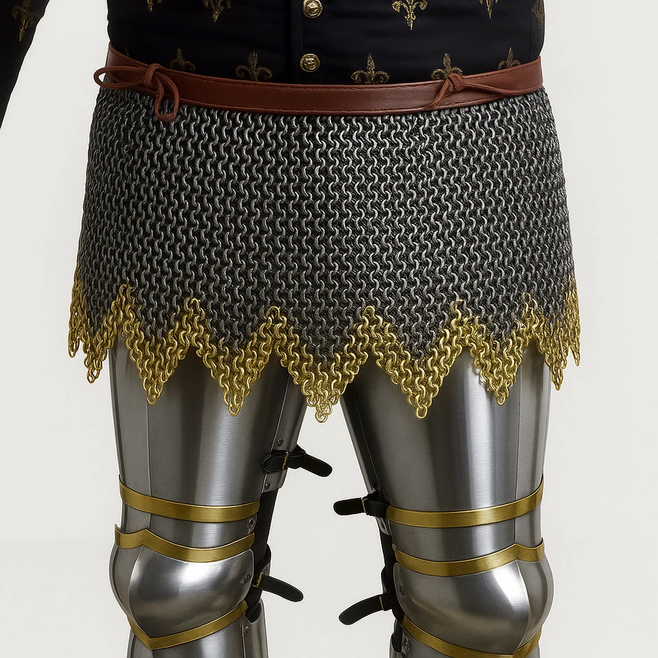 Chainmail Skirt ,Brass Zig Zag Border , 9 mm Flat Ring with soiled ring,Medieval - Image 3 of 4