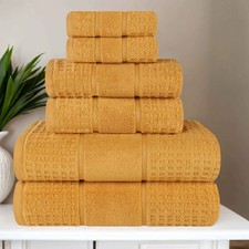 Zero Twist Cotton Solid Waffle Honeycomb Assorted 6 Piece Bathroom Towel Set