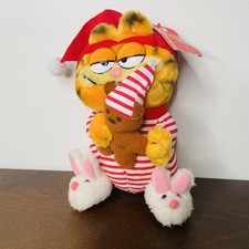 Vintage GARFIELD Pooky The Night Before Christmas Plush Santa Hat Bunny Slippers