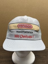 Vintage Conoco Oil White Trucker Adjustable Snapback Hat Cap Made In USA