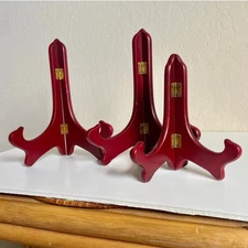 3pc Maroon Wood Display Stands Folding Mikasa 
