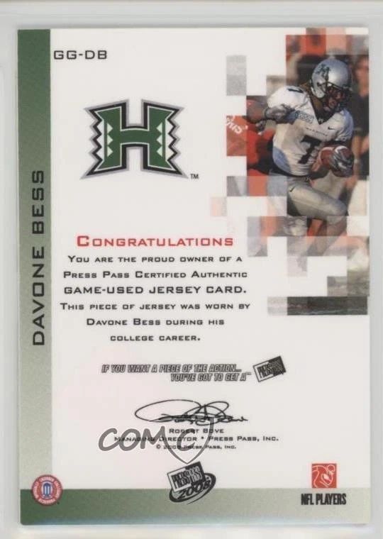 2008 Press Pass Gridiron Gamers Silver /299 Davone Bess #GG-DB Rookie RC - Image 2 of 2