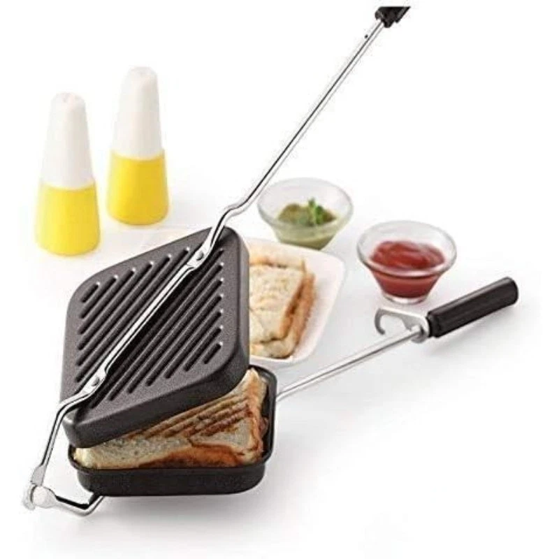 Sandwich Maker Nonstick Gas Modern Sleek Compact Silver Black