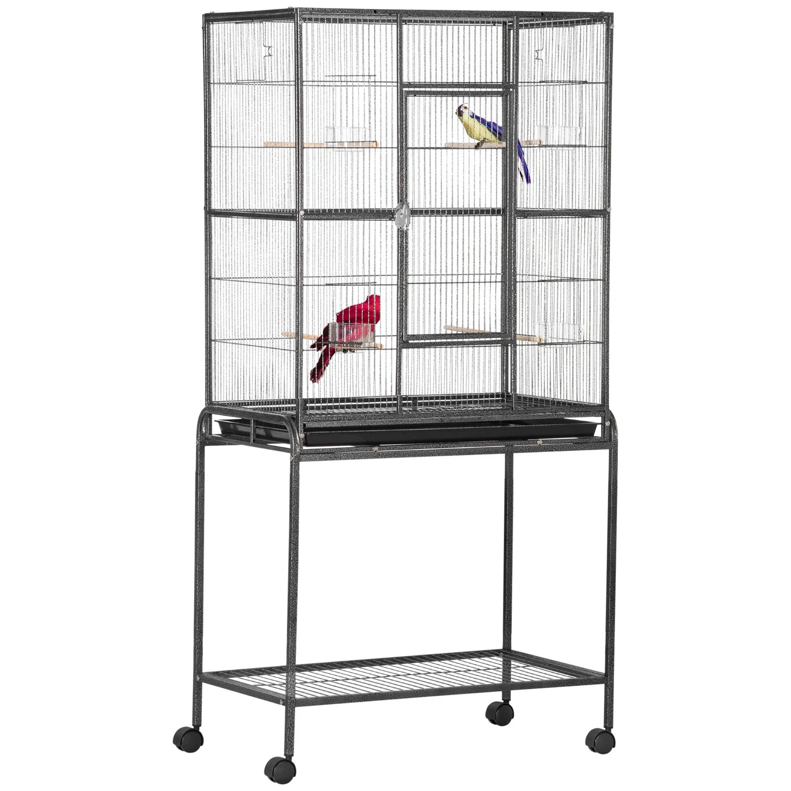 PawHut Large Bird Cage Budgie Cage with Stand, Storage Shelf, Wood Perch for Par