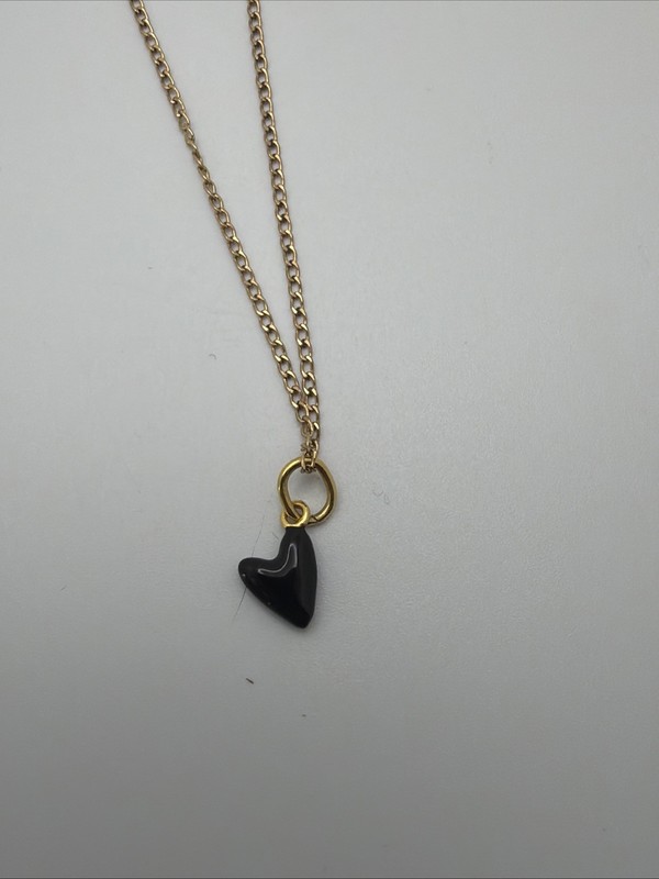 Maison MIRU Black Enamel Heart Pendant Necklace Dainty 14/20 GF