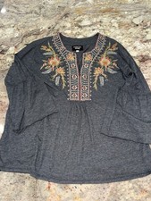 Johnny Was Workshop Juliene Blouse Women's Floral Embroidered Boho Top Large