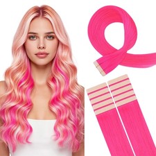 HOTBANANA 16" Hot Pink Remy Tape in Hair Extensions 10pcs 25g Human Hair