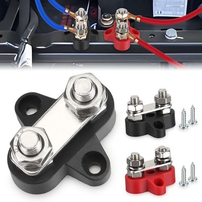 Red Black Junction Block Power Post Insulated Terminal Stud Battery 5/16'' Ring
