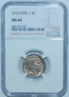 1913 NGC MS64 T1 Type 1 Buffalo Nickel