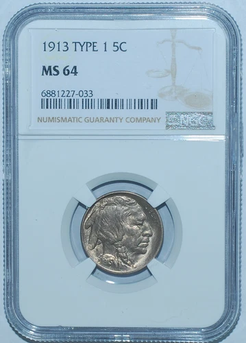 1913 NGC MS64 T1 Type 1 Buffalo Nickel