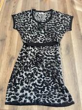 Calvin Klein Dress, Women's Size Medium, Black Gray, Tie Belt, Animal Print