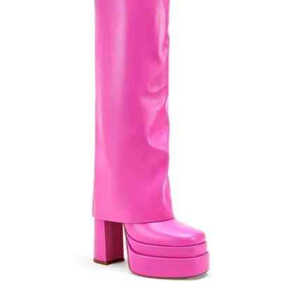 AZALEA WANG '' THE ULTIMATE FOLD '' Size: 7.5 KNEE HIGH FOLD OVER CHUNKY BOOT