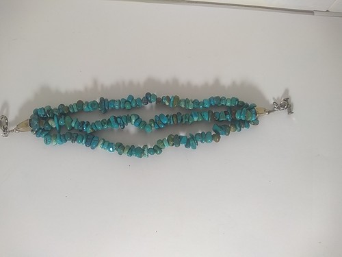 Turquoise Sterling Silver Three Strand Beaded Bracelet 8" - Picture 7 of 7