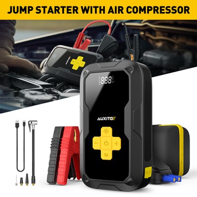 Car Battery Jump Starter with Air Compressor USB Charger Emergency Power Supply