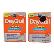 2PC Vicks Dayquil Daytime Severe Cough Cold & Flu Relief 24 LiquiCaps EXP 03/26+