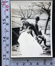 Soldier Field Haircut Barber Grooming Military Tent Vintage Photo Snapshot