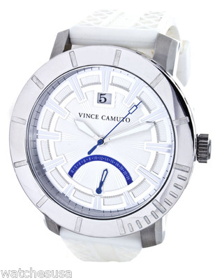Vince Camuto Men's VC/1028SV White Dial Stainless Steel Case Rubber Band  Watch