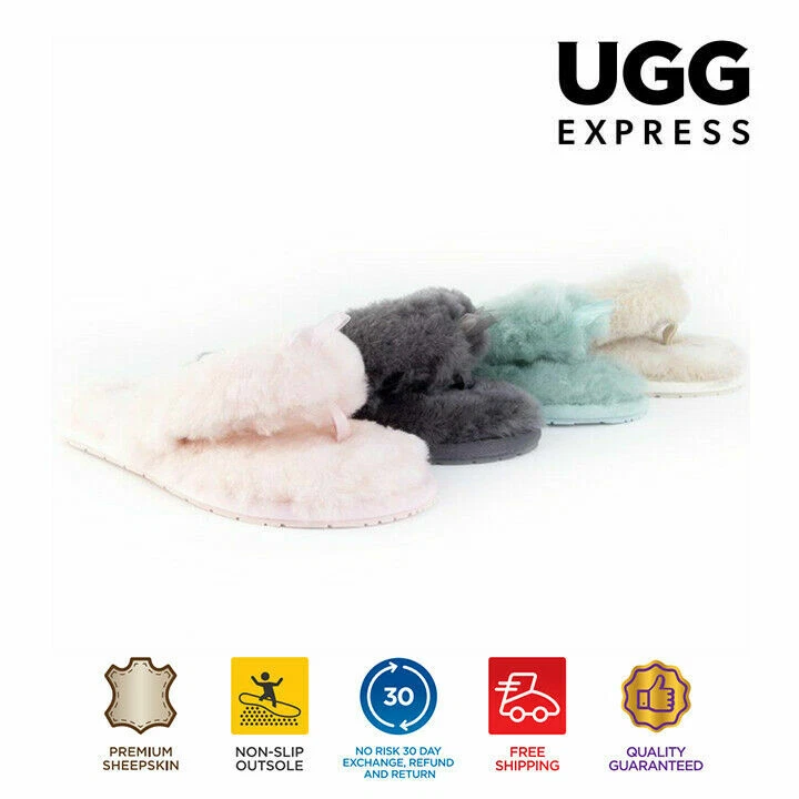 EXTRA 15 OFF UGG Slippers Women Sheepskin Thongs Fluffy Flipflop