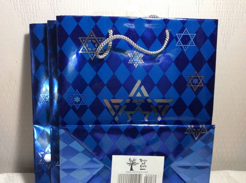 HALLMARK HAPPY HANUKKAH GIFT BAGS New with tag LOT of 3 Bags 9” by 8” Blue Foil - Picture 2 of 2