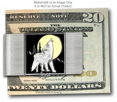 WOLF HUNTER'S YELLOW MOON MONEY CLIP SPORTSMAN WOLVES HOWL GIFT - FREE SHIP NEW'