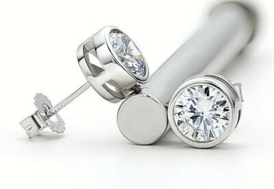 4.00 Ct Round Cut VVS1/D Lab Created Bezel Stud Earrings 14K White Gold 7mm