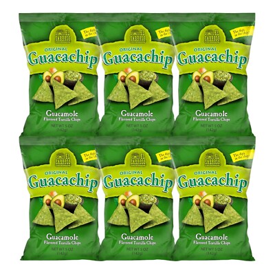 Guacachip Original Guacamole Flavored Tortilla Chip 5 Oz Bag 6 Pack