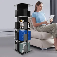 4 Tier Standing Bookcase Small Corner Bookcase Rotating Bookshelf W/Table Mat