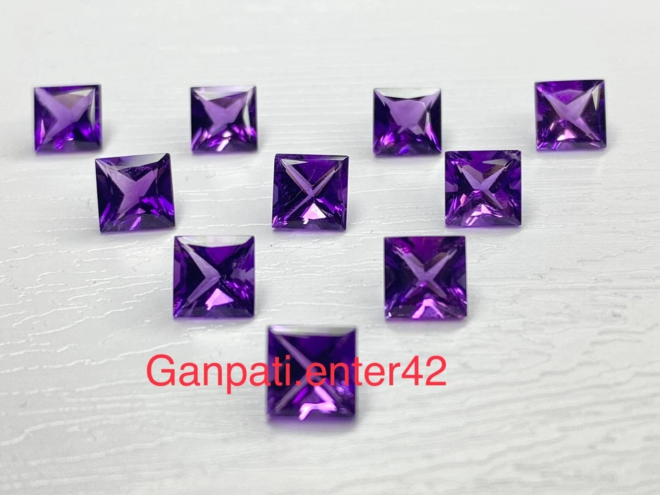 Natural Amethyst Faceted Princess Square Cut 6x6 MM 5 Pcs Lot Loose Gemstone E - Image 2 of 4