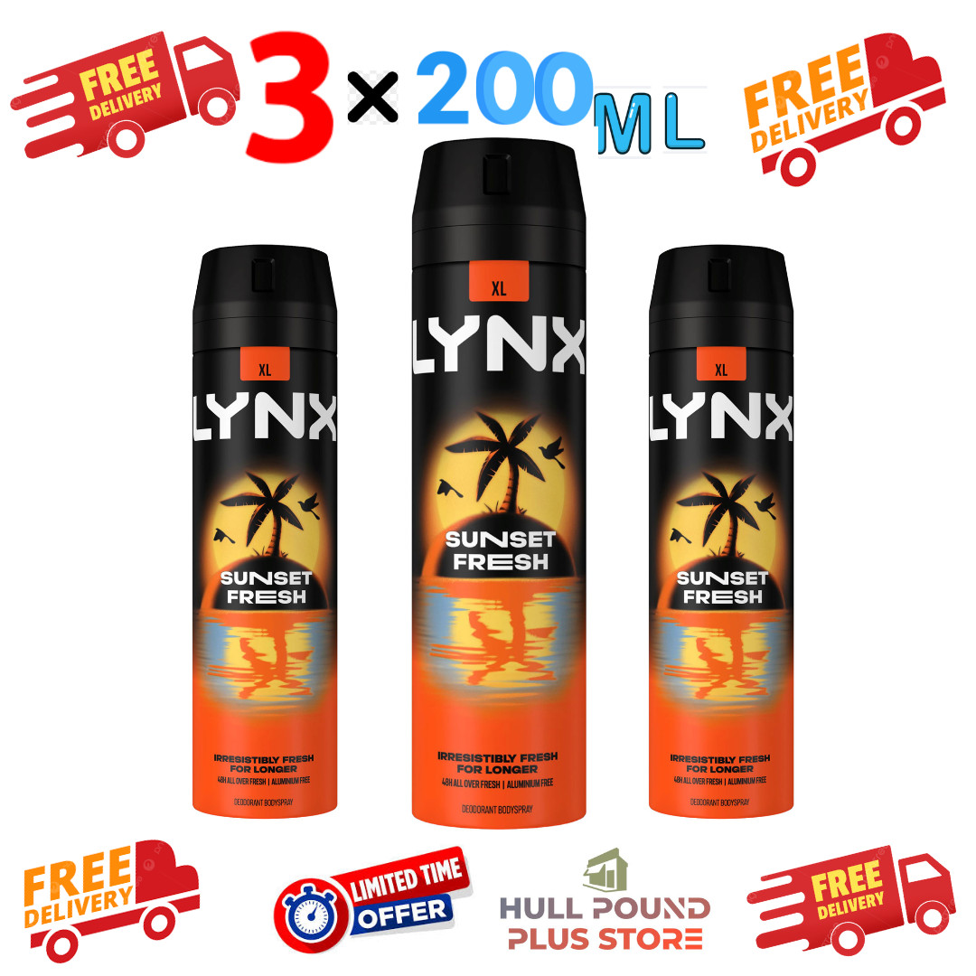 3 x 200ml LYNX SUNSET FRESH Deodorant Antiperspirant With Mango and Mandarin