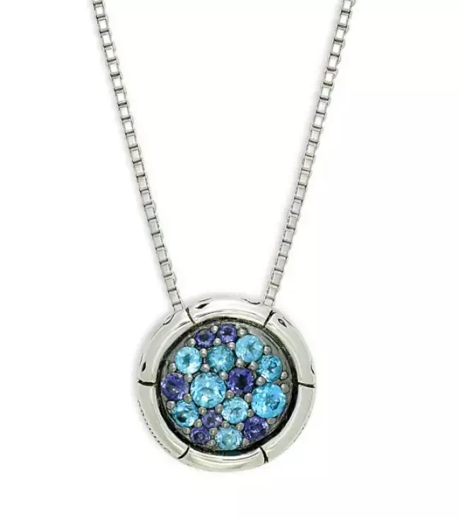 John Hardy Bamboo Sterling Silver Swiss Blue Topaz Iolite Pendant Necklace