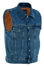 Vance Leather VB917BL Motorcycle Vest Blue Denim with Collar MC Vest